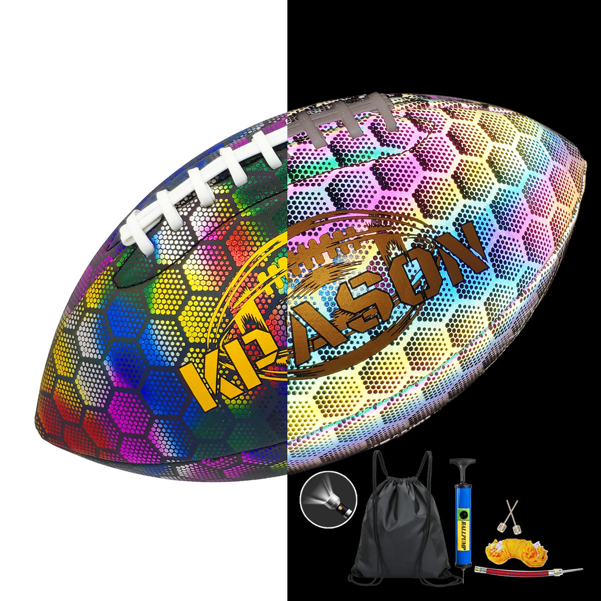 Reflective Football for Night Games & Training, Glowing in The Dark, Holographic Luminous Light Up American Football Toy Gifts for Boys, Kids, Men