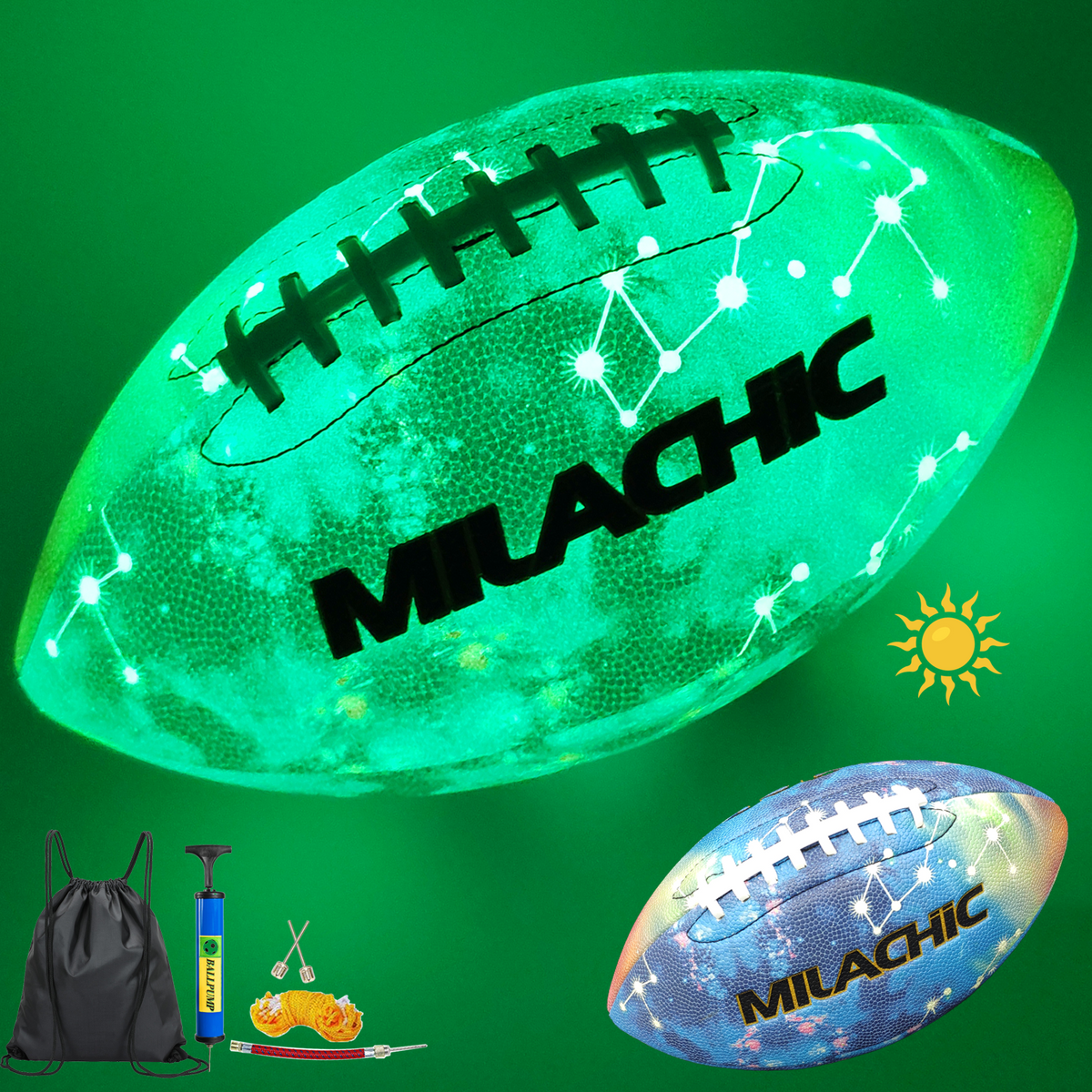 Luminous Glowing Football Super Grip Composite Leather Football Balls with Pump and Ball Carry Bag