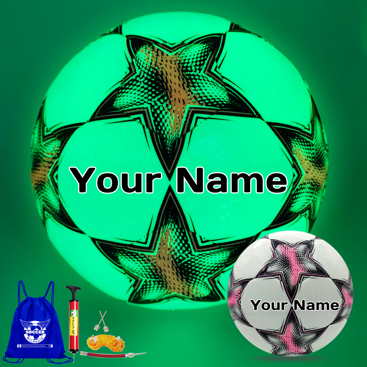 Customized Glow in the Dark Star Pattern Soccer Ball in Size 4/5 for Youth and Adult