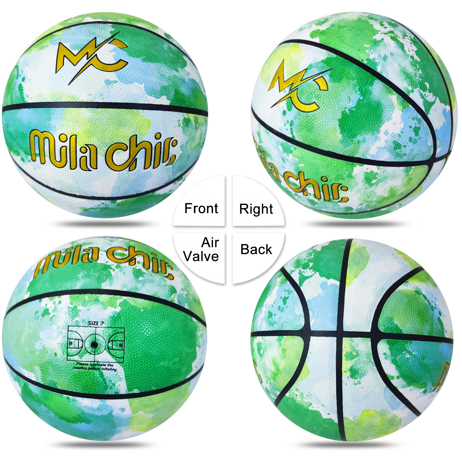 Street Basketball - Colorful Composite Leather Basketball or Men and Women - Official Size 7 (29.5”) with Pump