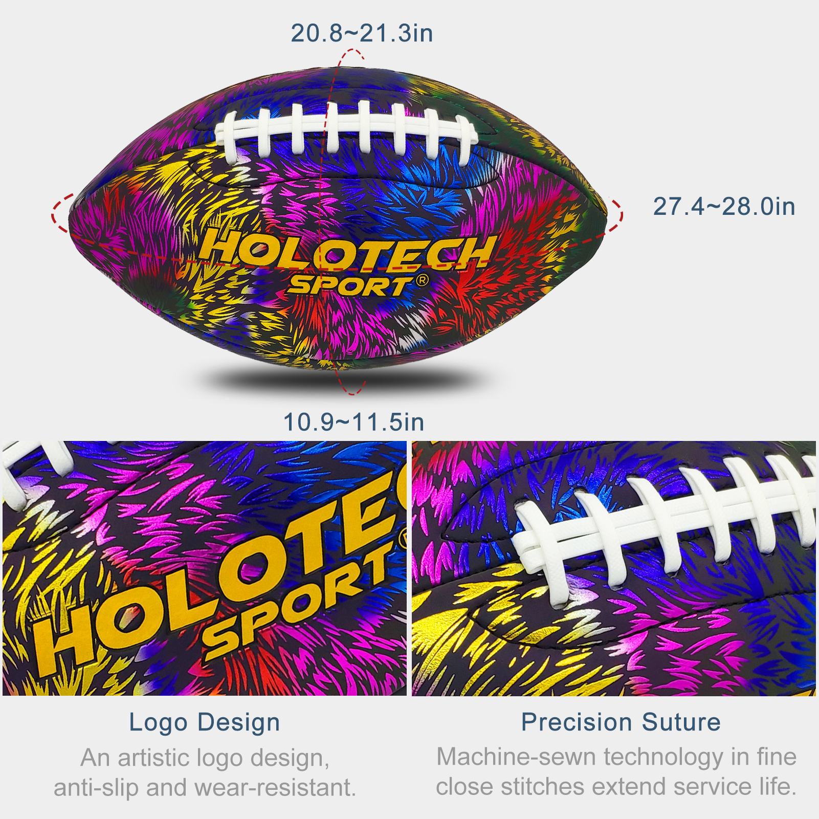 Football - Holographic Reflective Glowing Football Size 9, Hologram American Football for Youth and Adults, Durable Composite Leather Football with Pump