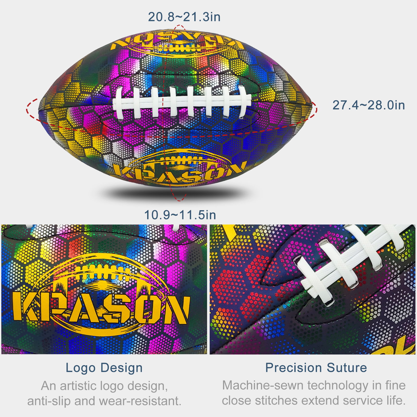 Reflective Football for Night Games & Training, Glowing in The Dark, Holographic Luminous Light Up American Football Toy Gifts for Boys, Kids, Men