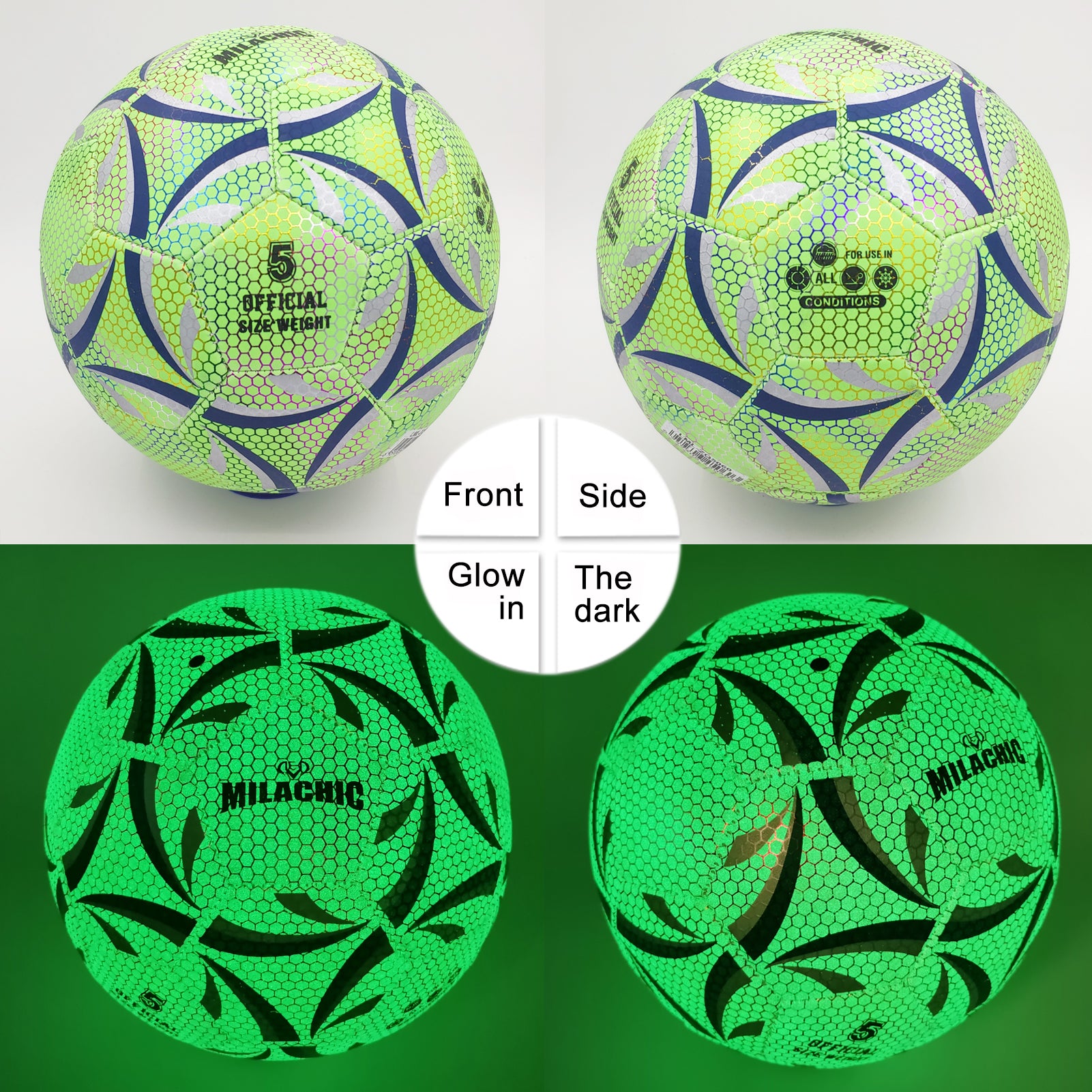 Personalized Green Glow in the Dark Soccer Ball  Size 5, 4 for Adult and Youth