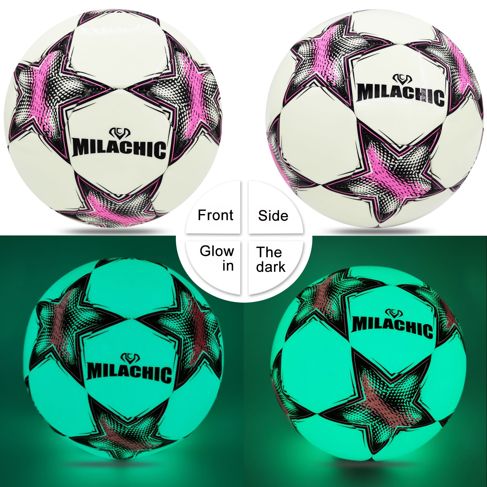 Customized Glow in the Dark Star Pattern Soccer Ball in Size 4/5 for Youth and Adult