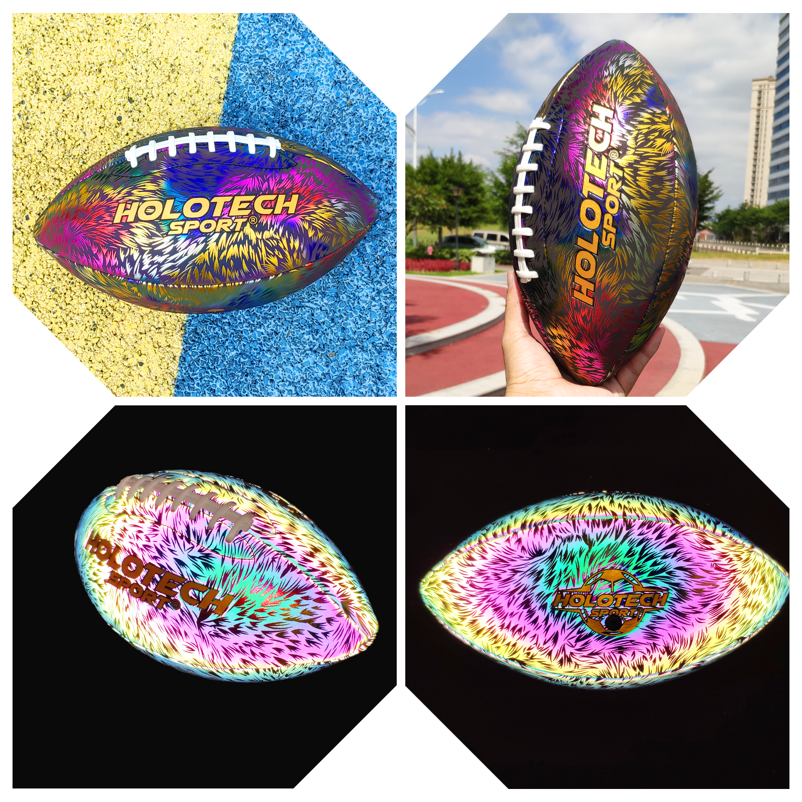 Football - Holographic Reflective Glowing Football Size 9, Hologram American Football for Youth and Adults, Durable Composite Leather Football with Pump