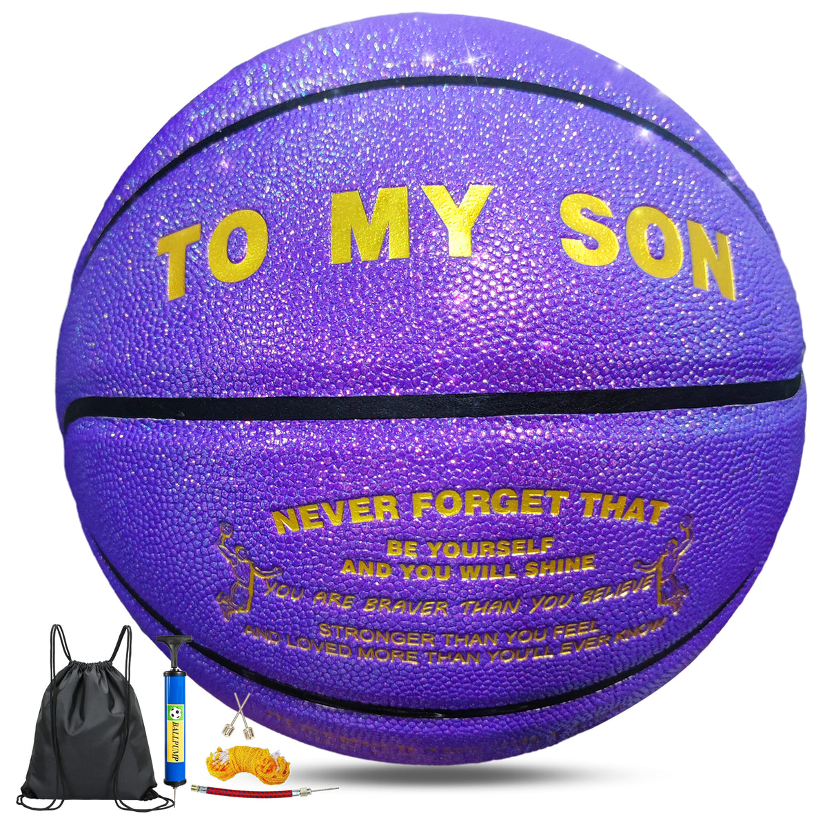 Personalized Basketball, Sparkle Glow to My Son Basketball Gift, Cool Indoor Outdoor Glitter Shiny Leather Basketball Size 7 for Youth, Girls, Men, Women (with Pump)