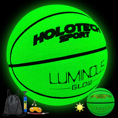 Green Basketball Glow in The Dark, Cool Glowing Indoor Outdoor Luminous Leather Basketball Size 5, Size 6, Size 7 for Youth, Women, Men (with Pump)