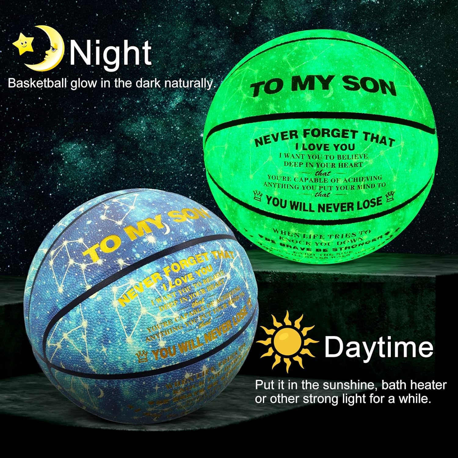 Customized Glow in The Dark Basketball with Encouraging Words