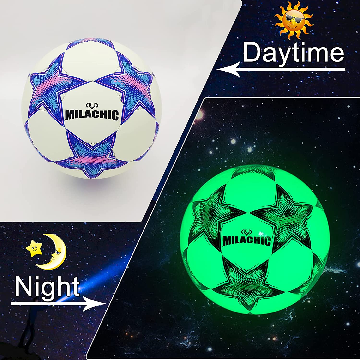 Customized Glow in the Dark Star Pattern Soccer Ball in Size 4/5 for Youth and Adult