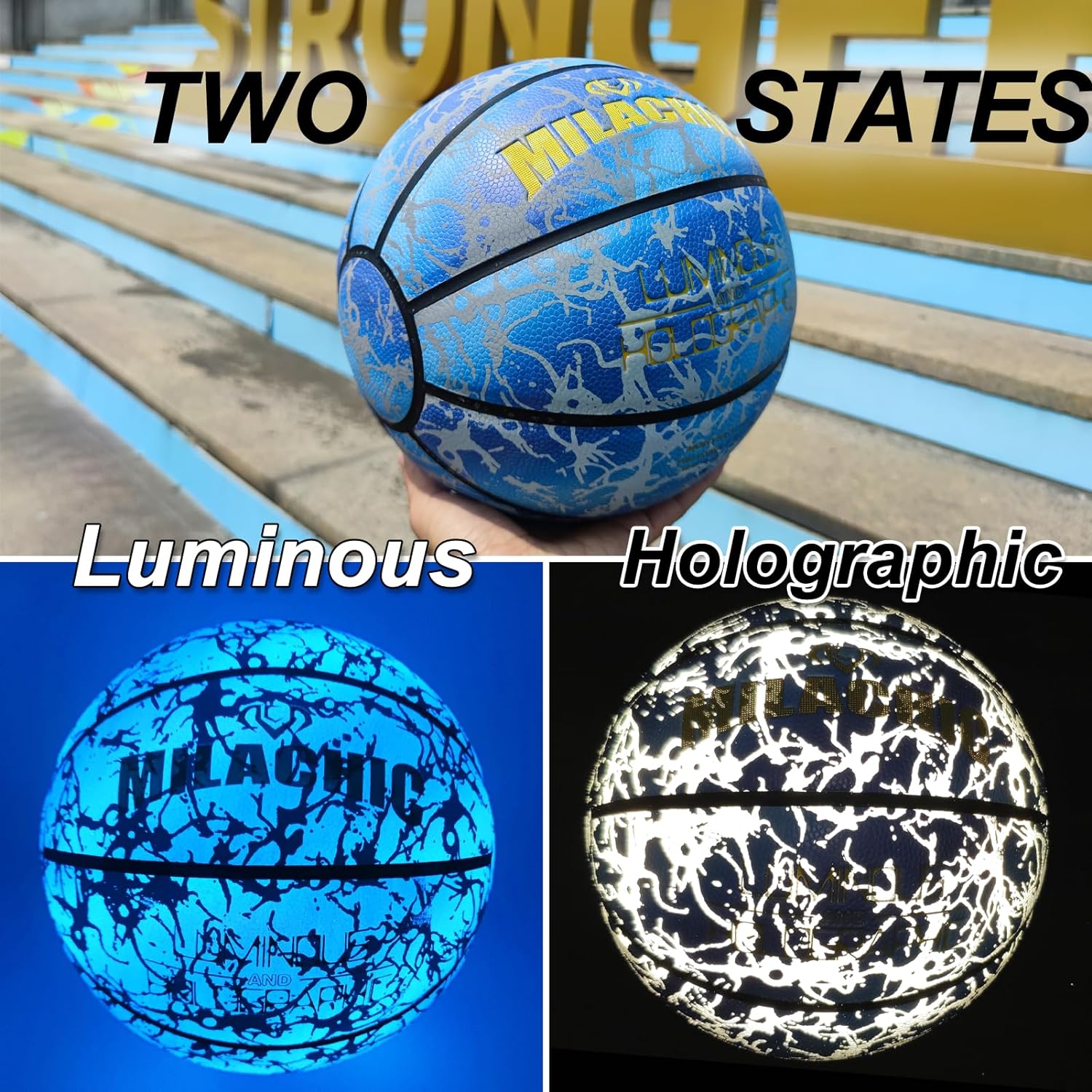 Luminous Holographic Basketball-Official Size 7 with Pump