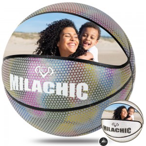 Milachic® Customized Basketball, Personalized Holographic Reflective Basketball Indoor Outdoor Basketball Official Size 7/29.5", Special Basketball Gifts for Boys, Girls, Men, Women